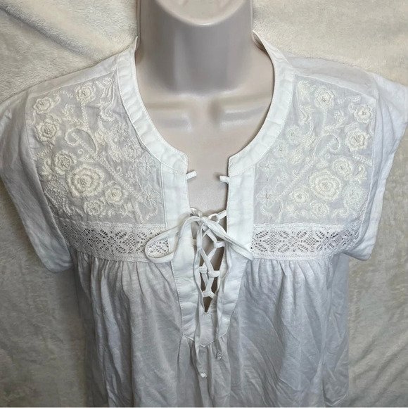 Lucky Brand white boho blouse lace up beaded women’s XS - Picture 5 of 6